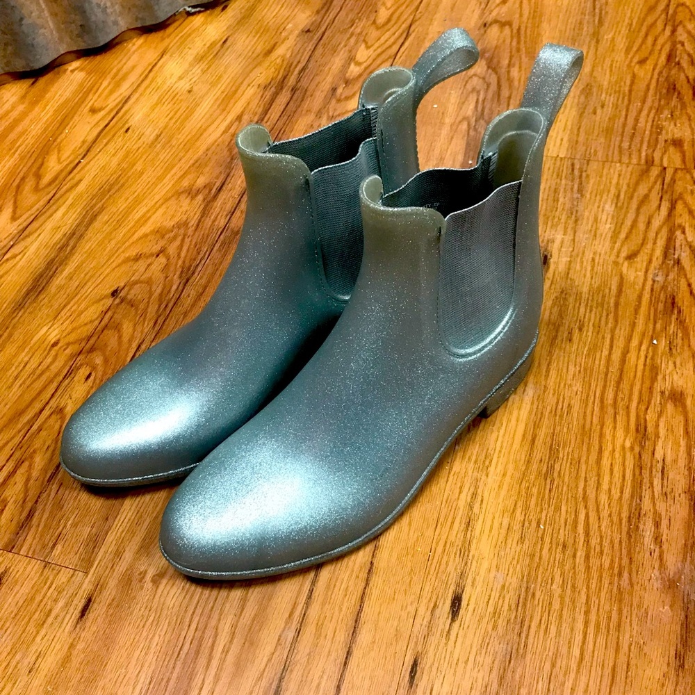 J. Crew Mercantile silver sparkly rain boots